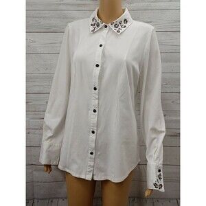 Simontons Says by George Simonton button up blouse collar Long sleeve M Beaded
